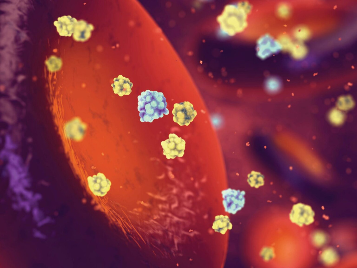An illustration of glucose and insulin molecules in the bloodstream