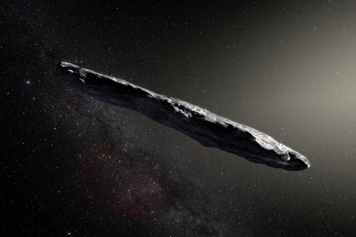 Artist’s impression of the interstellar asteroid `Oumuamua.