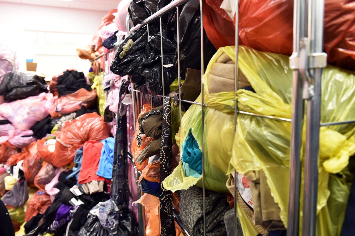 Clothes waiting to be sorted in a Charity shop