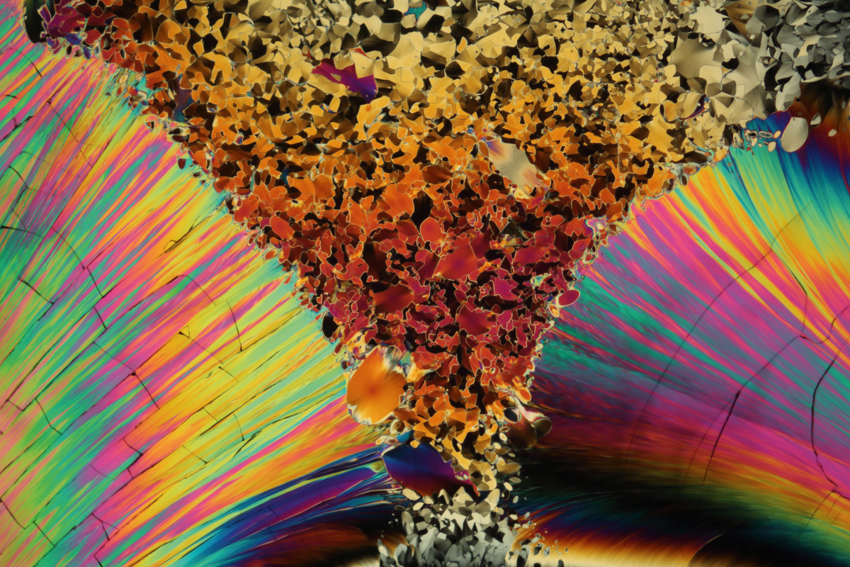Thin crystalline film of dopamine imaged in DIC light microscopy. When printed 10cm wide, magnification x70