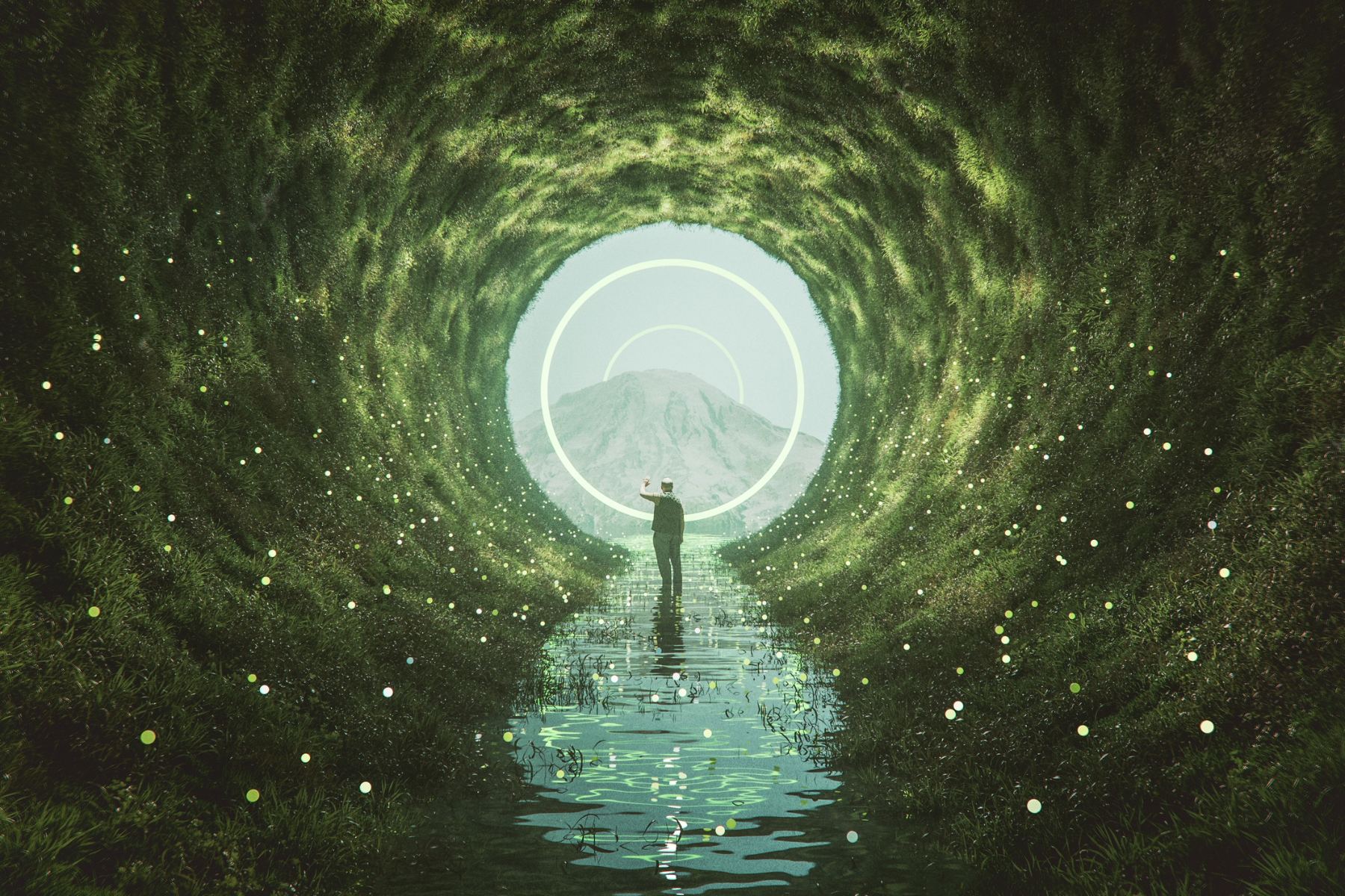 Man in a fantasy landscape