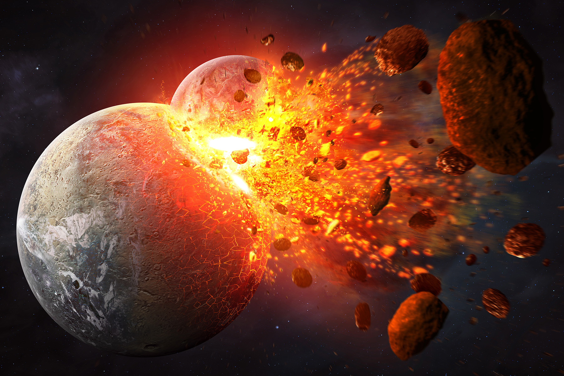 Huge planetoid colliding with Earth