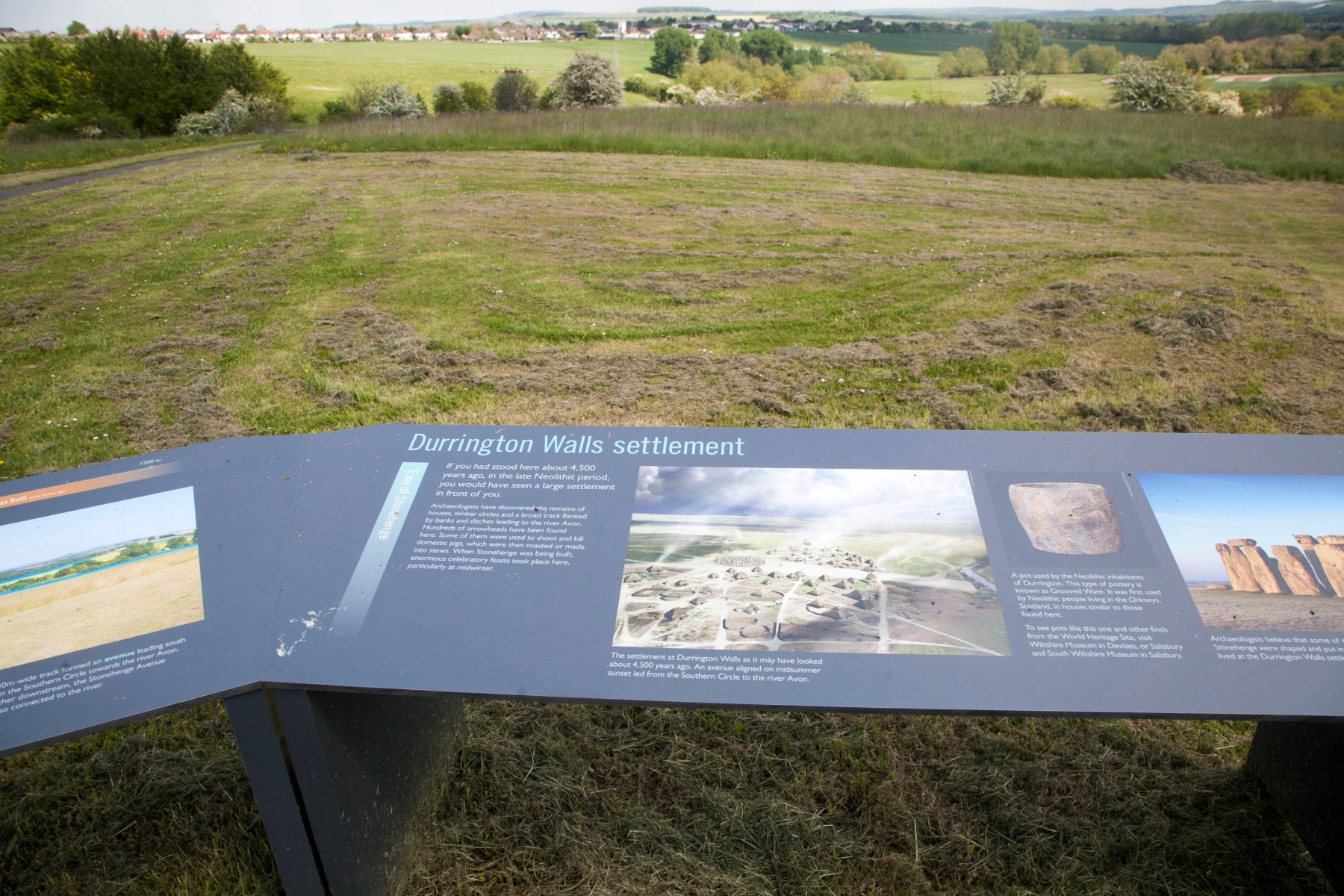 Visitor's sign at Durrington Walls, site of a large Neolithic settlement near the Stonehenge stone circle