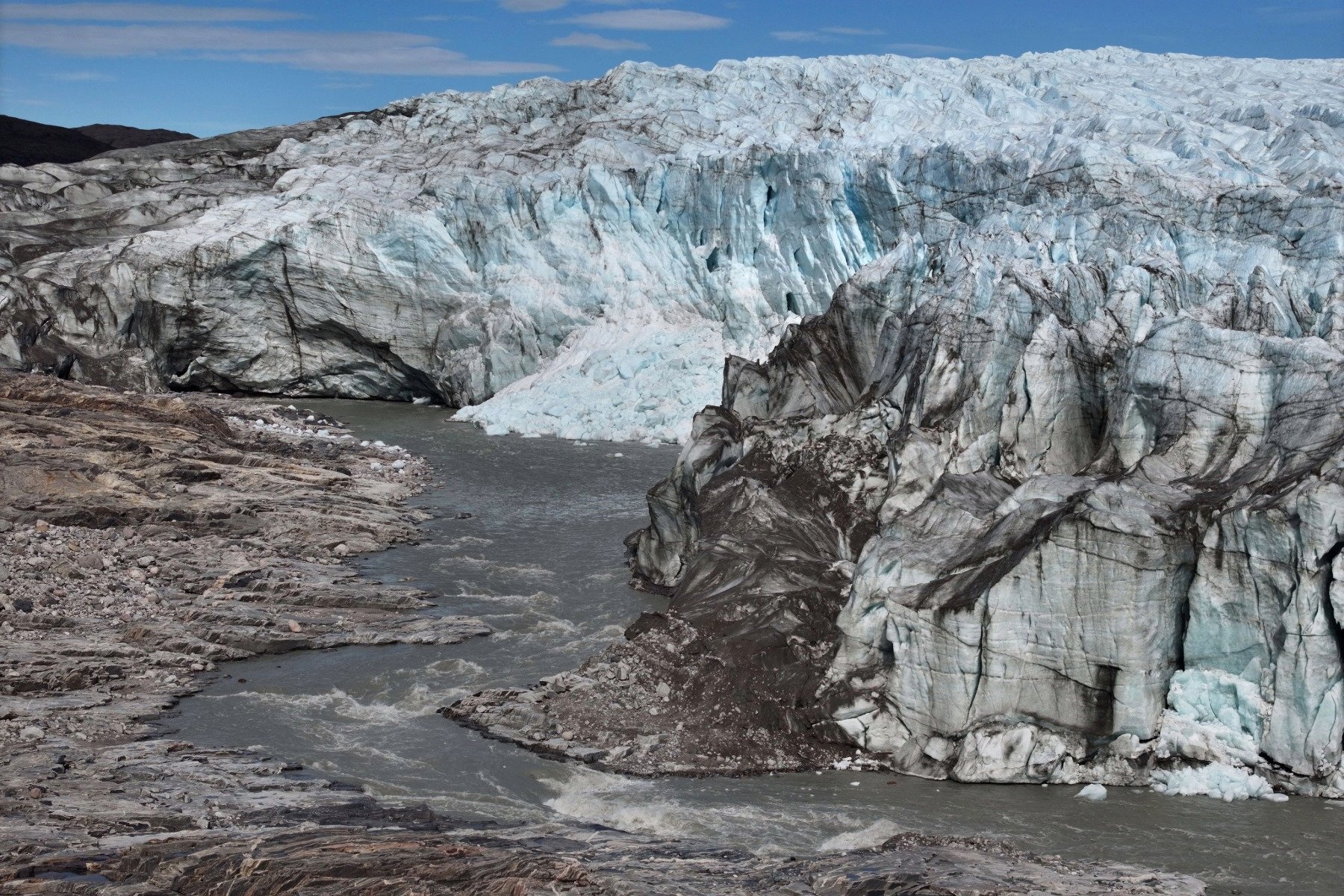glacier in Greenland which has partially melted