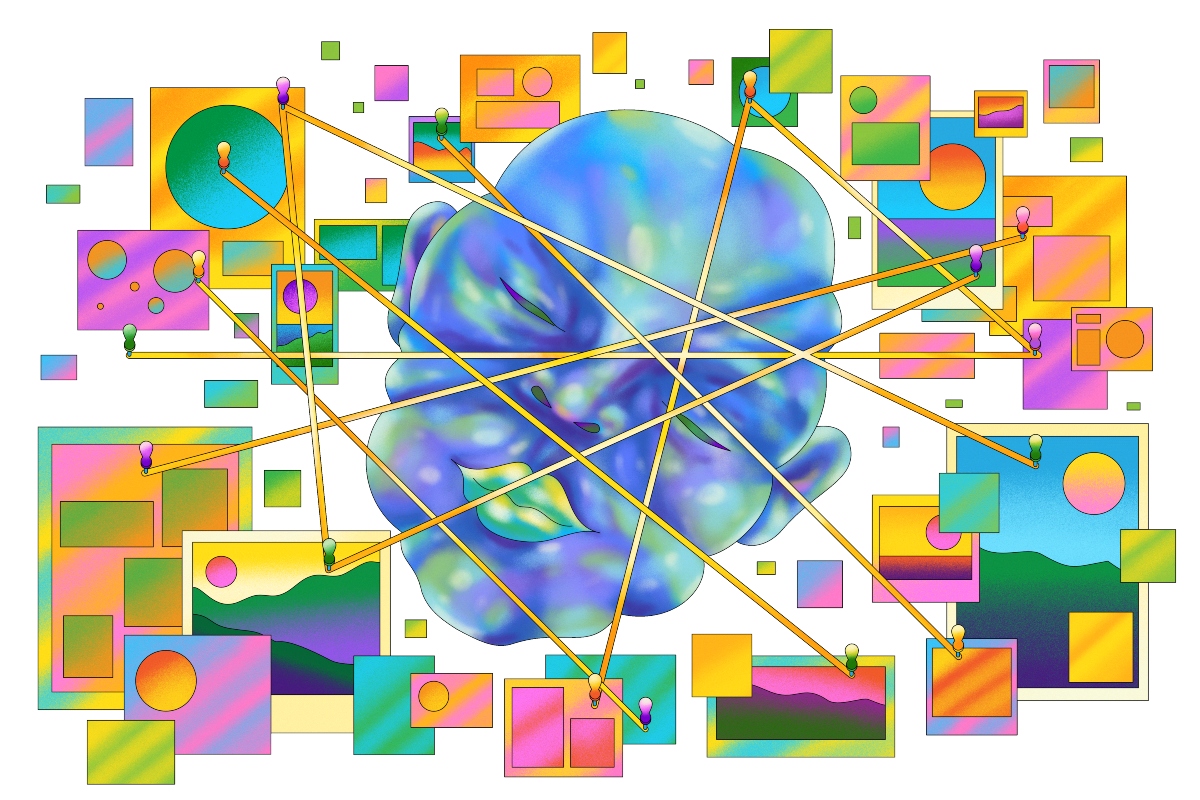 An illustration showing a human getting caught up in a web of lies