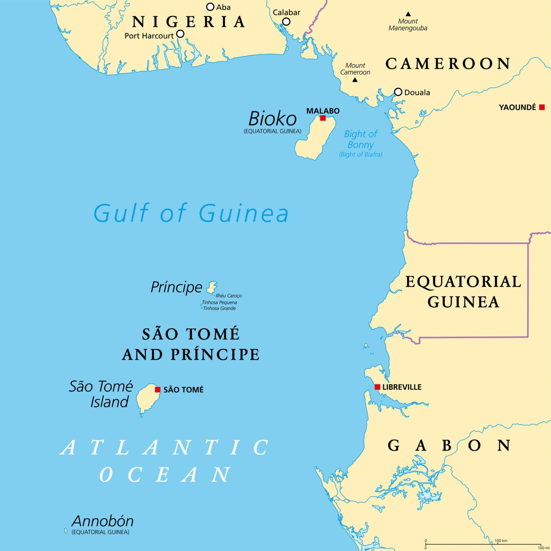 A map showing the Bight of Bonny in the Gulf of Guinea, off the western coast of Africa