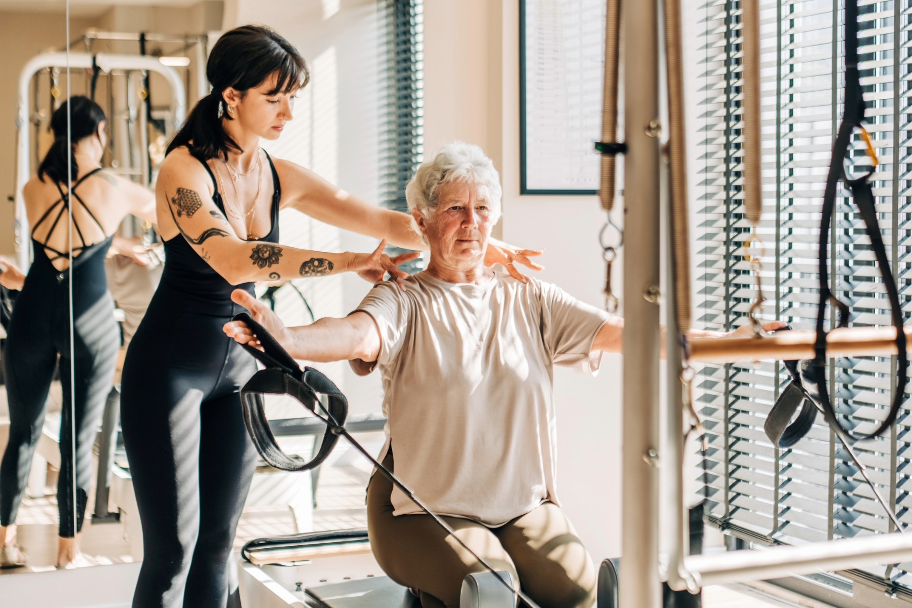 senior woman doing weight training