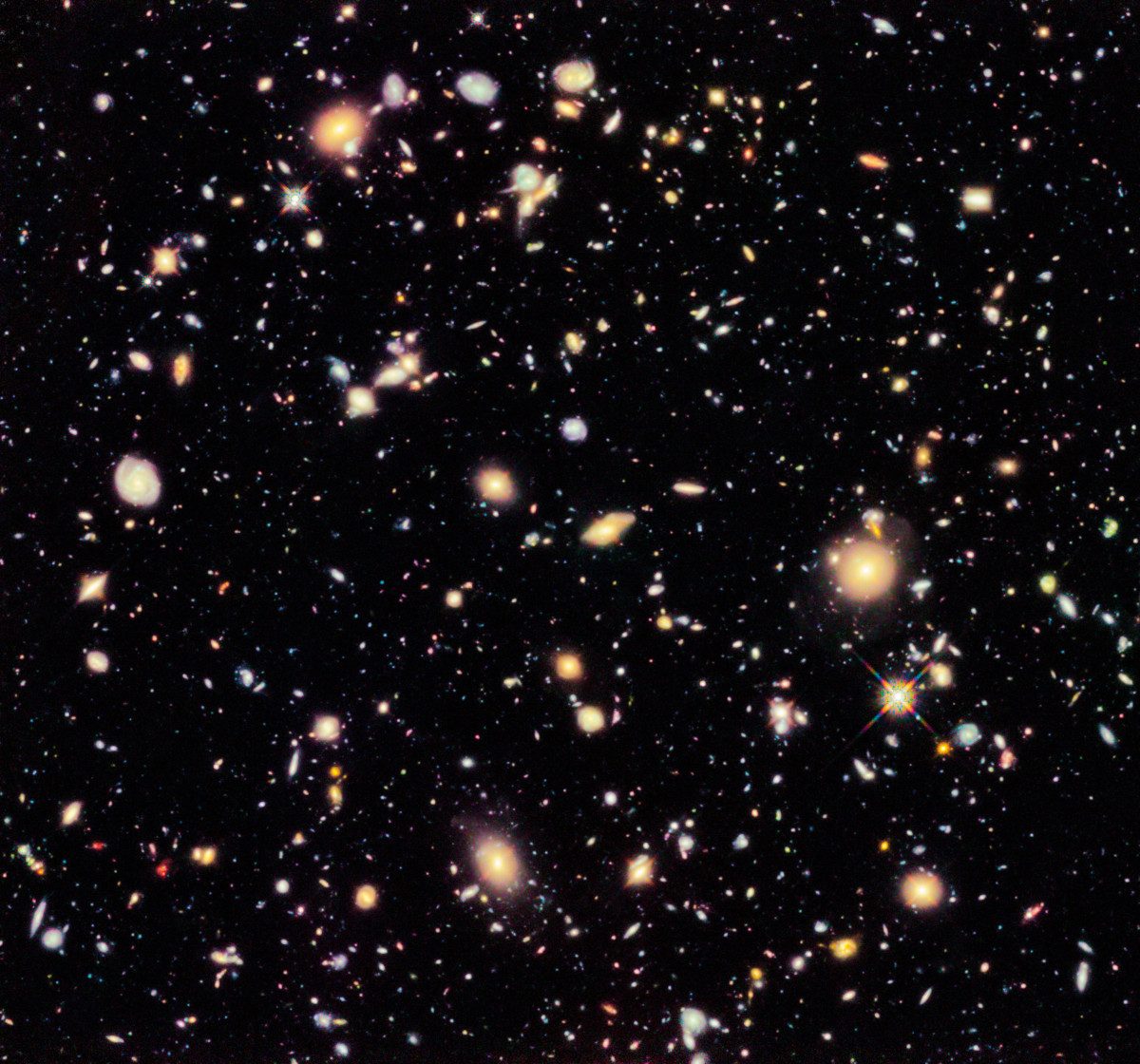 Hubble Space Telescope (HST) infrared image of distant galaxies in a region of the sky in the constellation of Fornax
