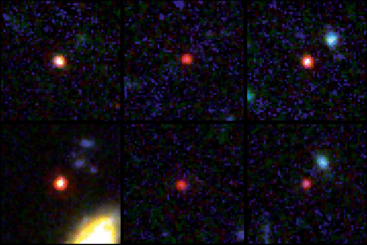 Six images of mysterious red dots from the JWST