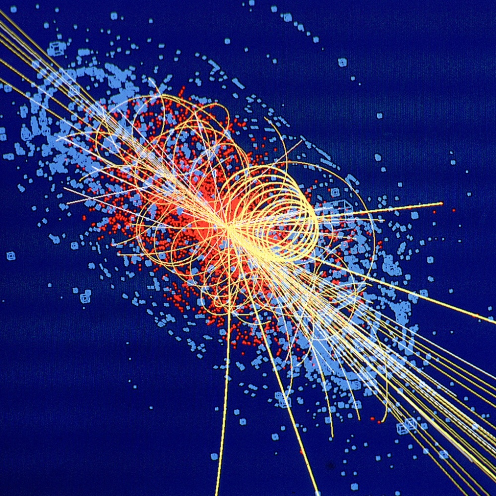 spray of particles inside a detector