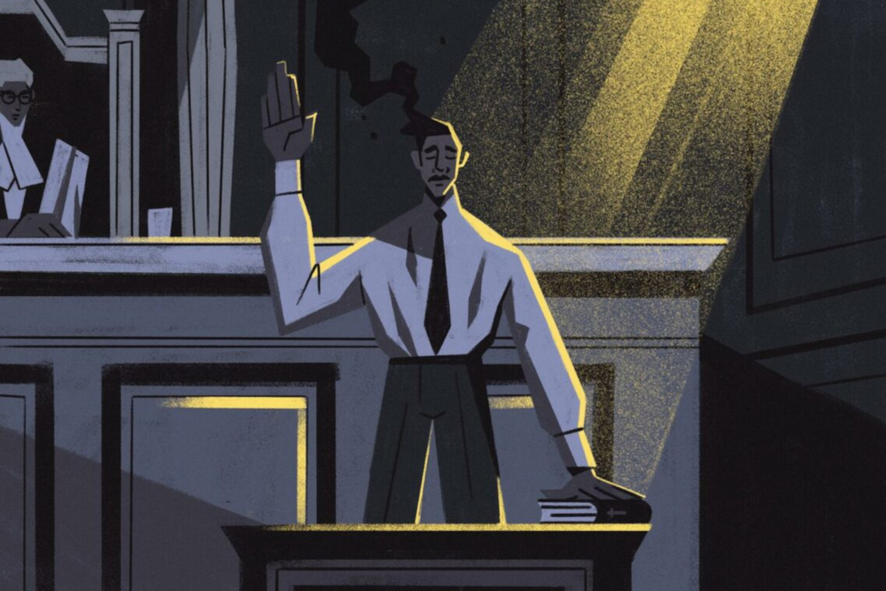 Illustration of a person testifying in court