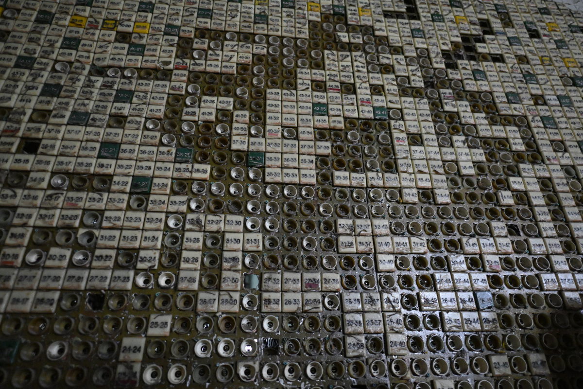 This photograph taken on April 9, 2026, shows a panel in the control room of the destroyed 4th block of the Chornobyl Nuclear Power Plant, amid the Russian invasion of Ukraine