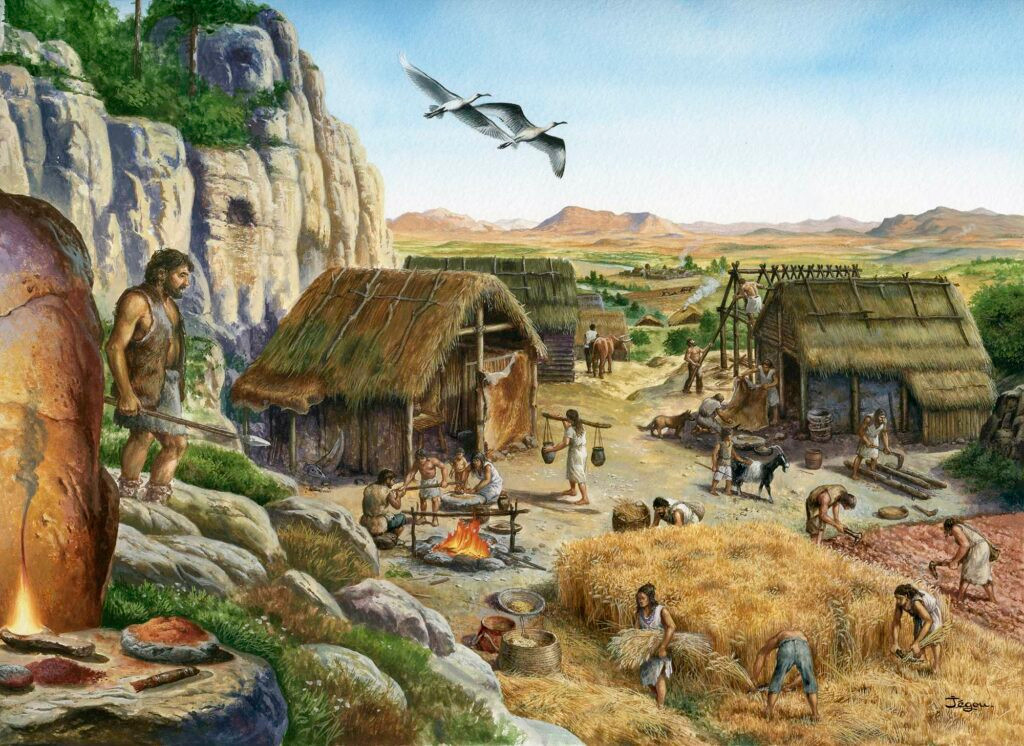 Painting of the agriculture of the neolithic period