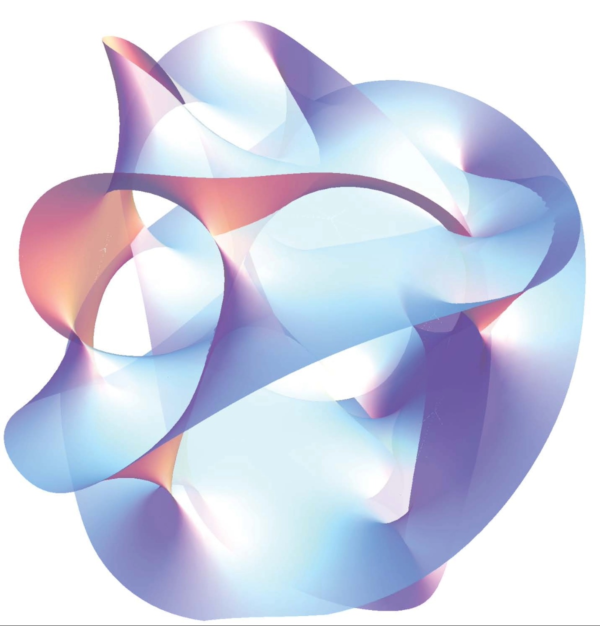 Shape with multiple surfaces curved around on themselves