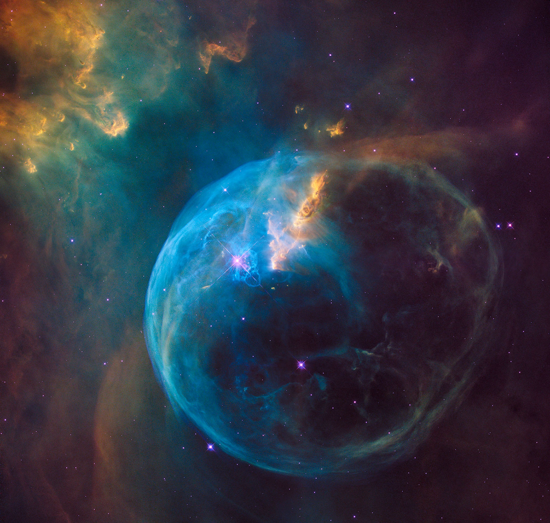 A blue bubble in a larger nebula