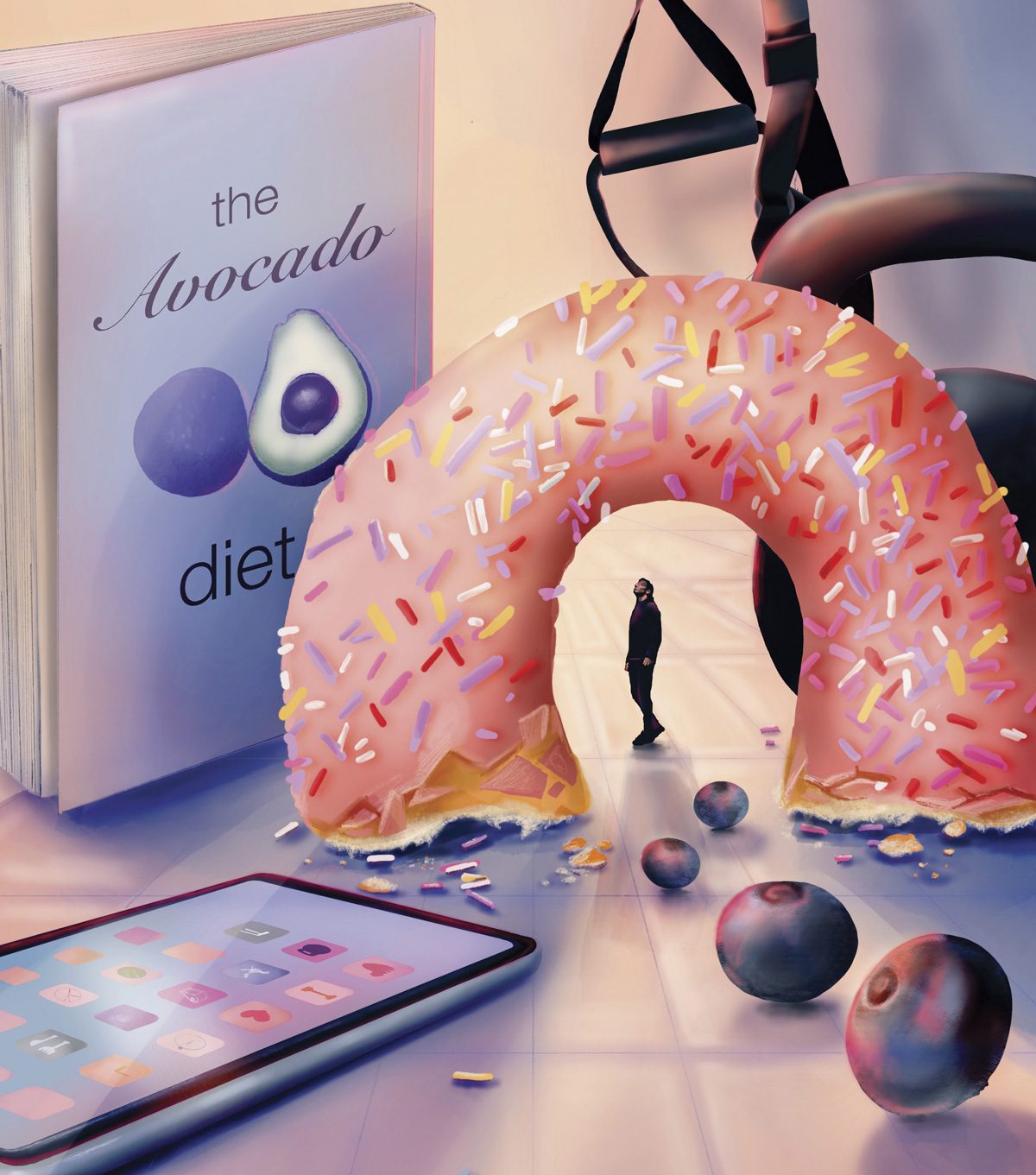 Man walking through mirage of dieting advice