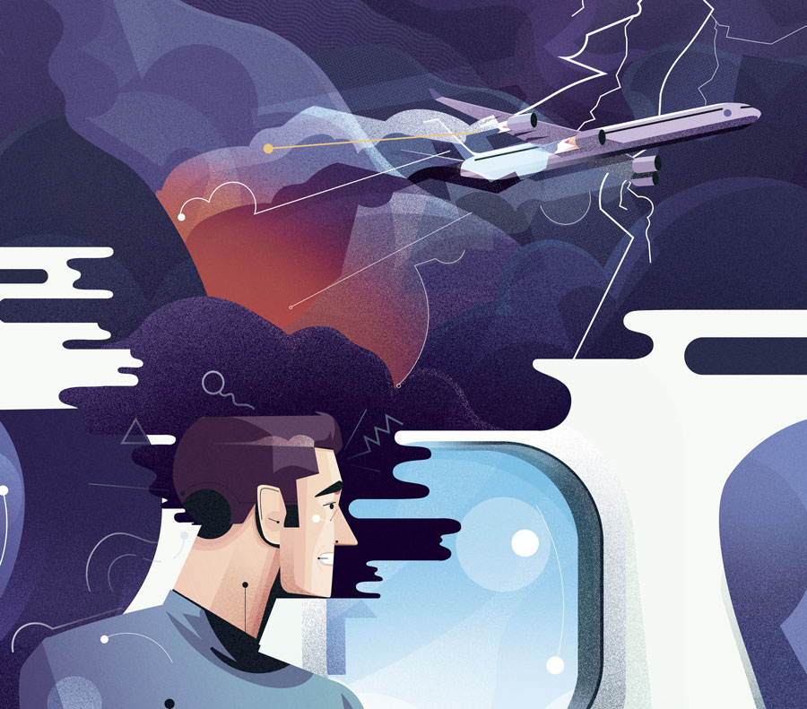 Anxious man sitting on plane Anxious man sitting on plane
