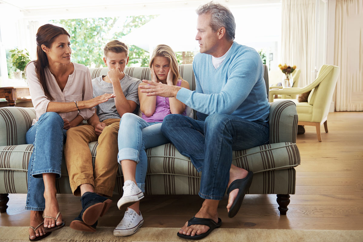A family with multiple generations having a conversation