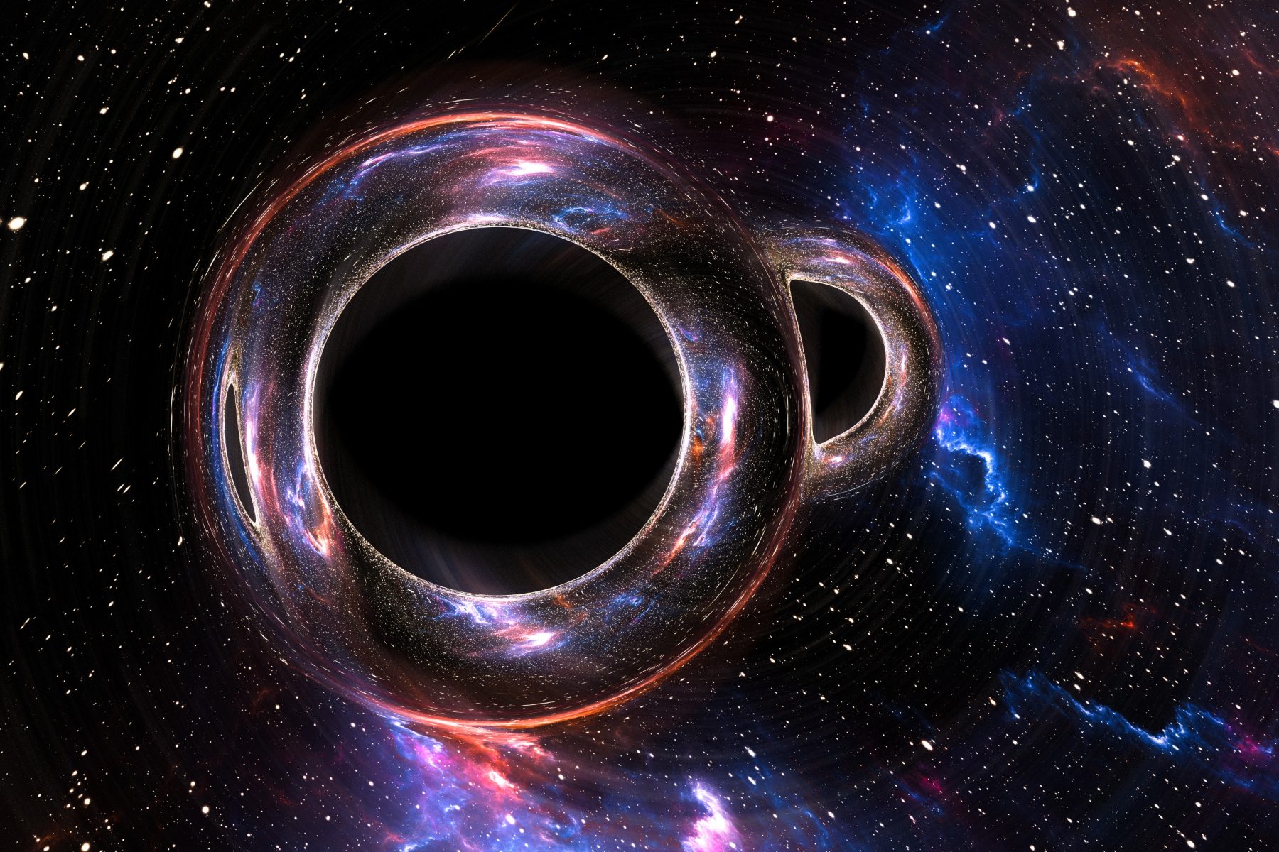 Illustration of two black holes, one of which is twice as large