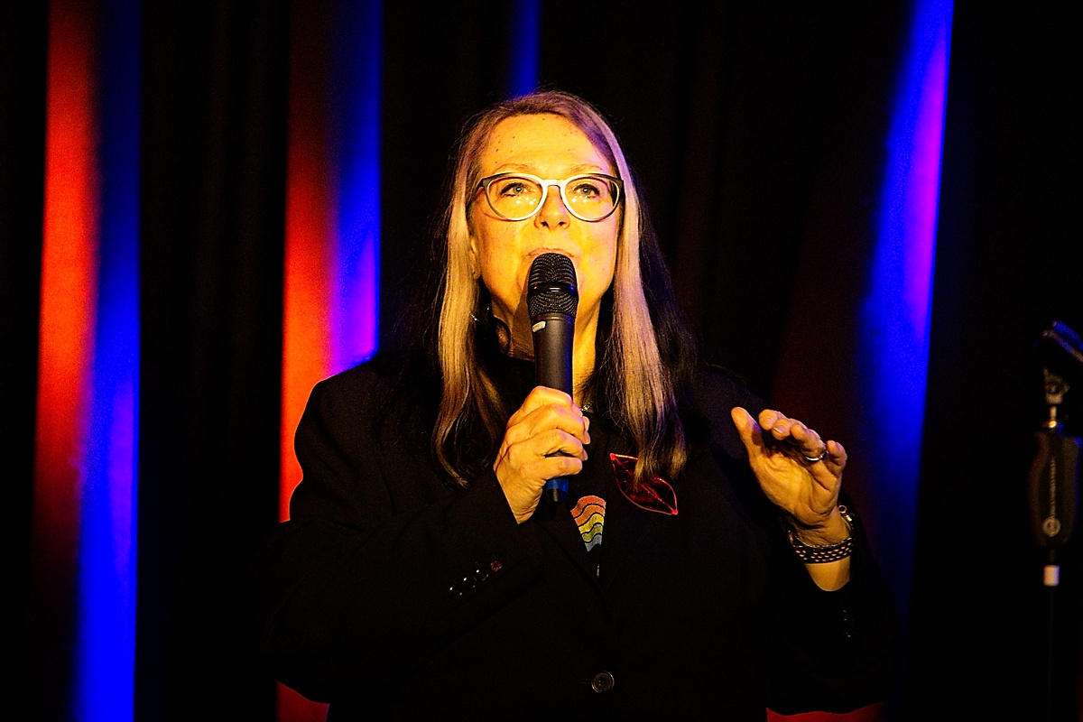Prof Sophie Scott performing live stand-up comedy