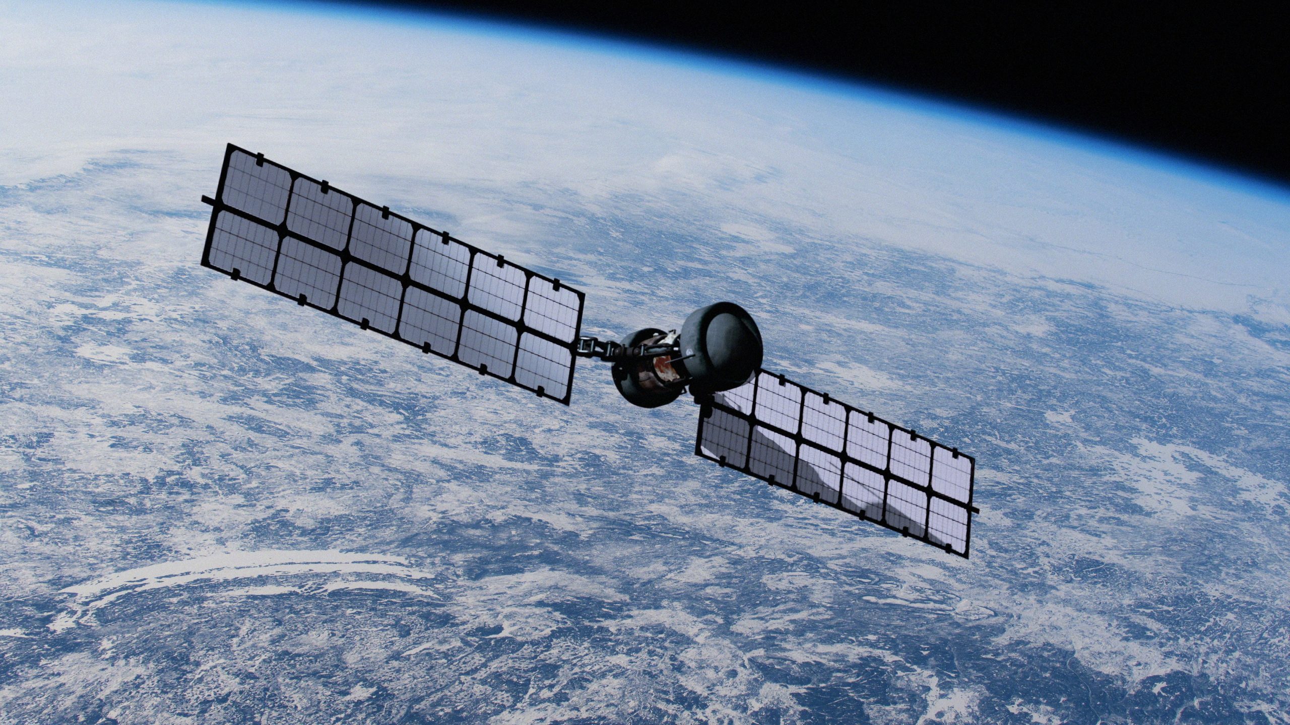 Satellite in space orbiting the planet Earth for space research mission or GPS communications. NASA Public Domain Imagery