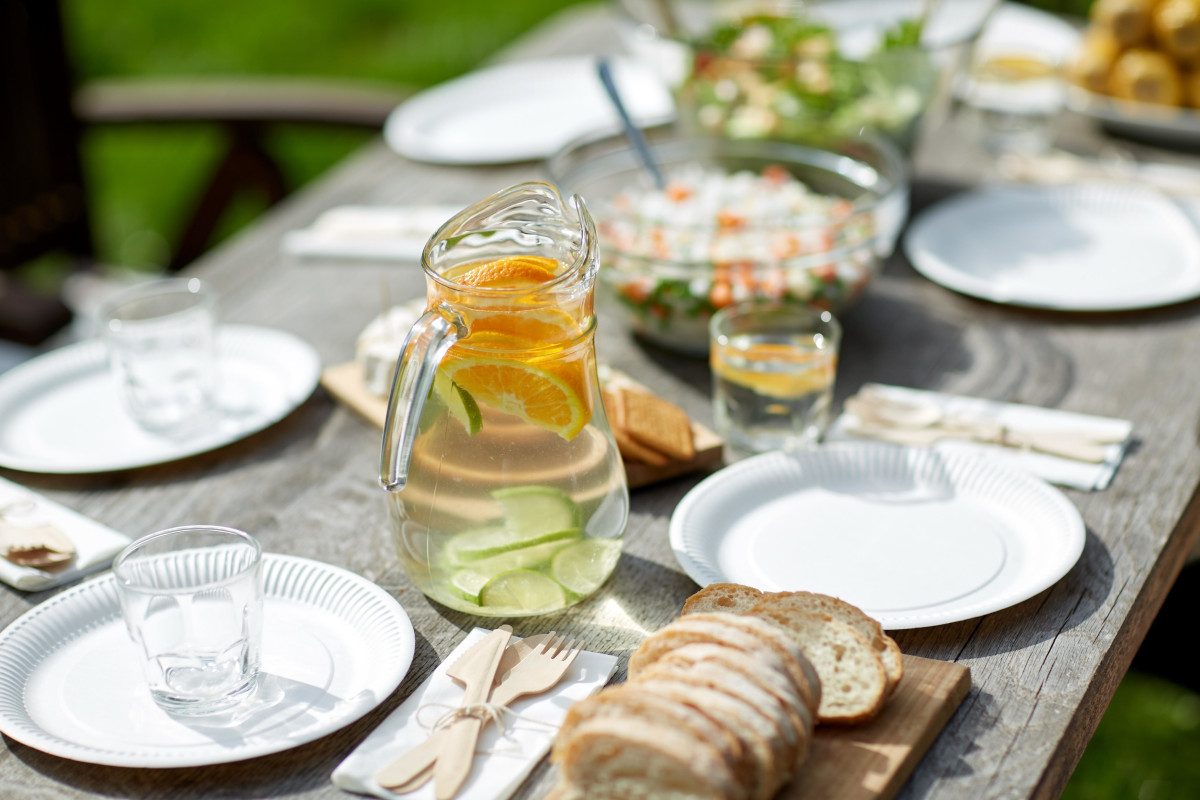 table with food for dinner at summer garden party