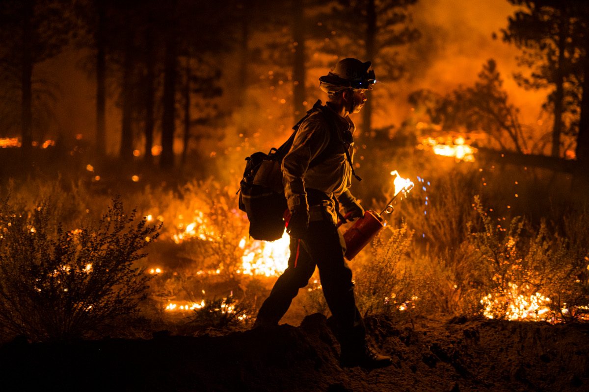 A firefighter facing bushfires in New South Wales in 2019
