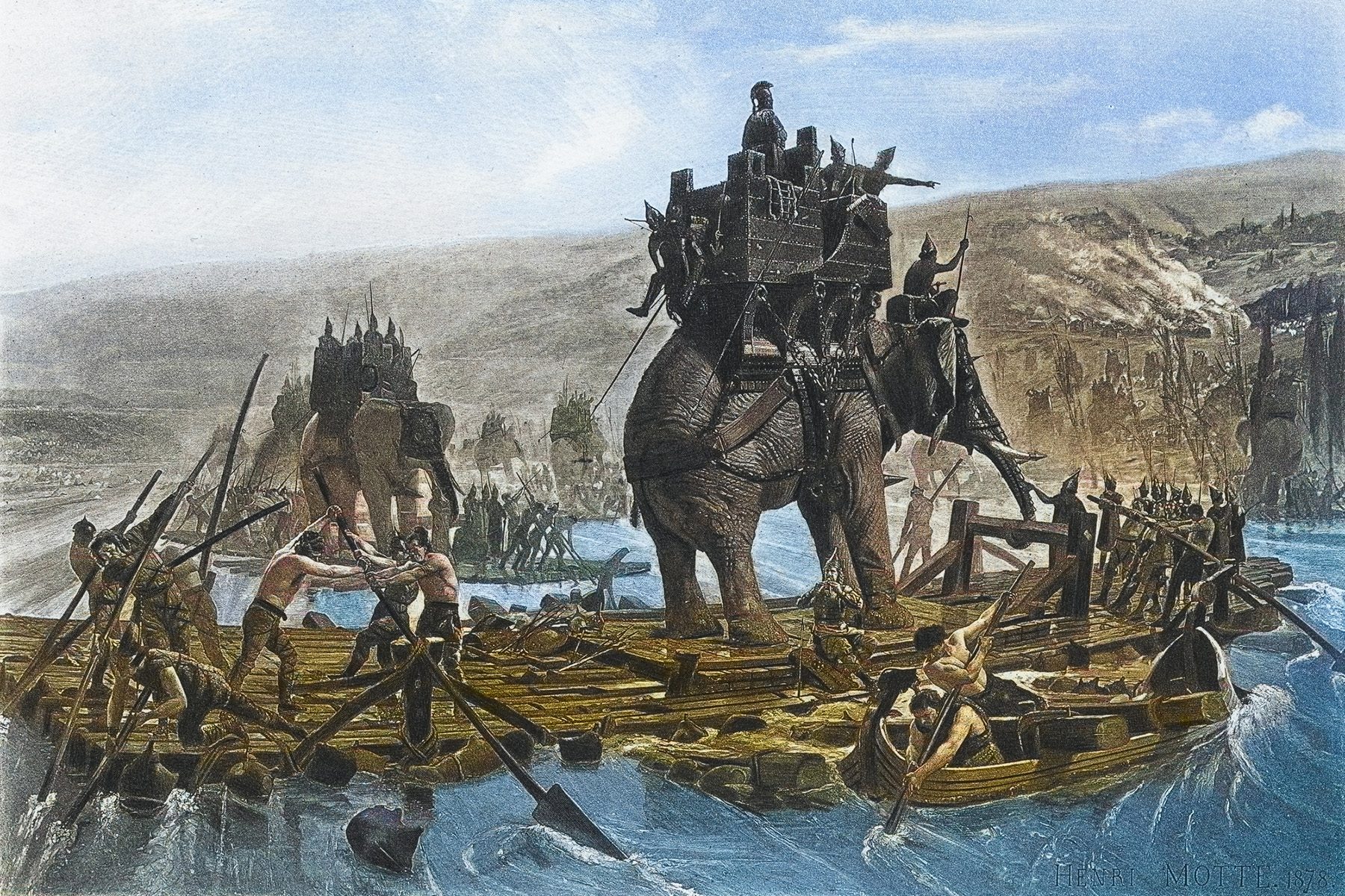 Elephants on a raft