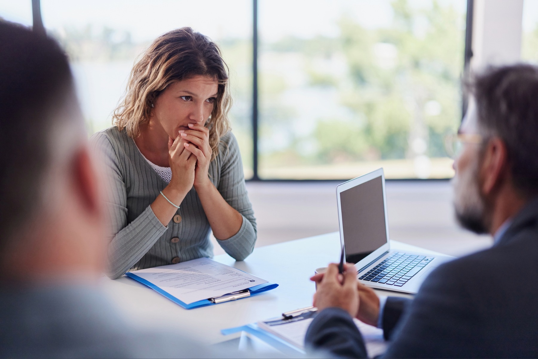 Nervous woman in an interview