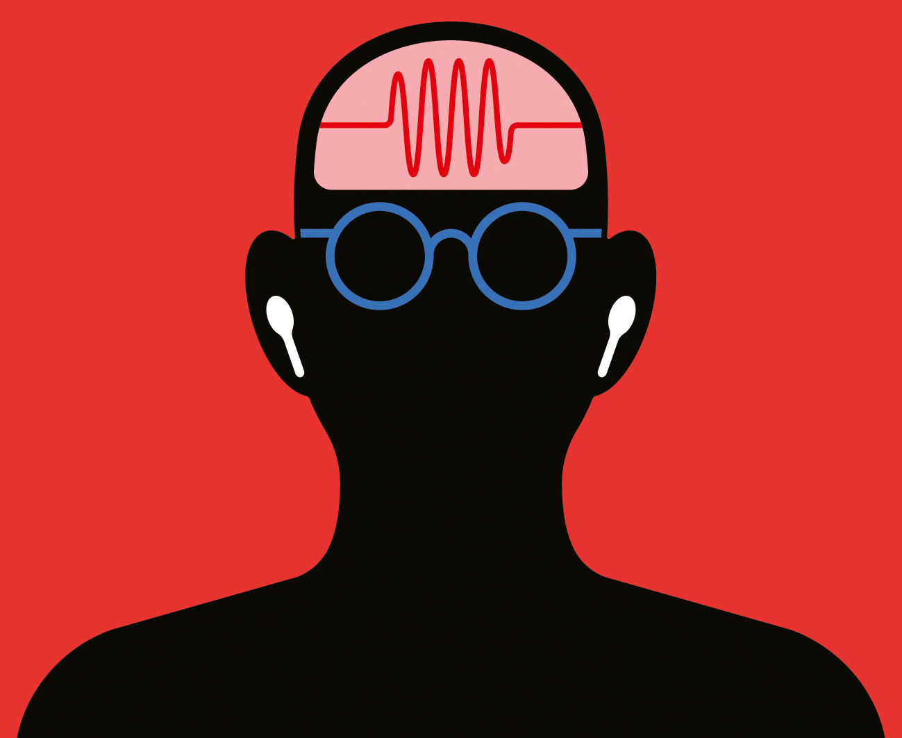 Cartoon of a person listening to binaural beats.
