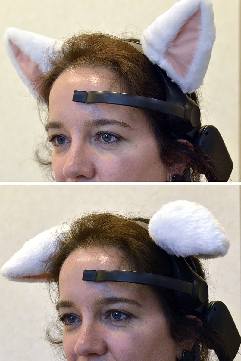 sequence of Woman wearing cat ears moving.