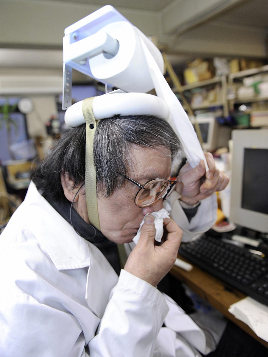 Innovative hay fever hat for a sneeze-free experience.