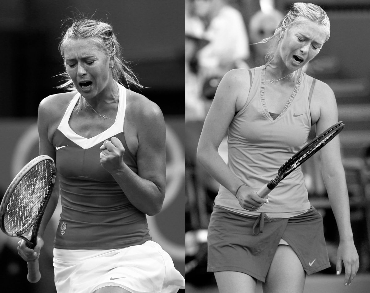 illustration from a study where psychologists showed participants photographs of tennis players – one seemingly triumphant, the other defeated. The faces are identical