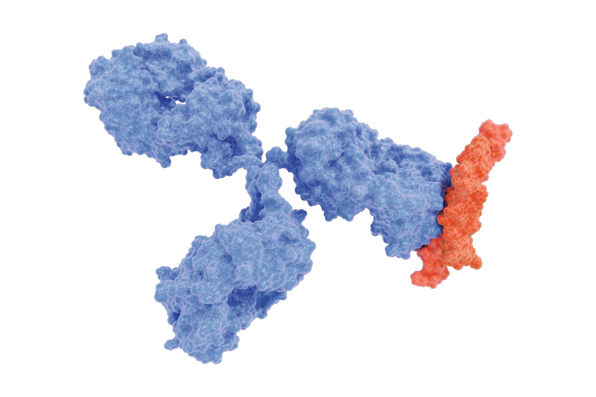 An image of a blue therapeutic antibody