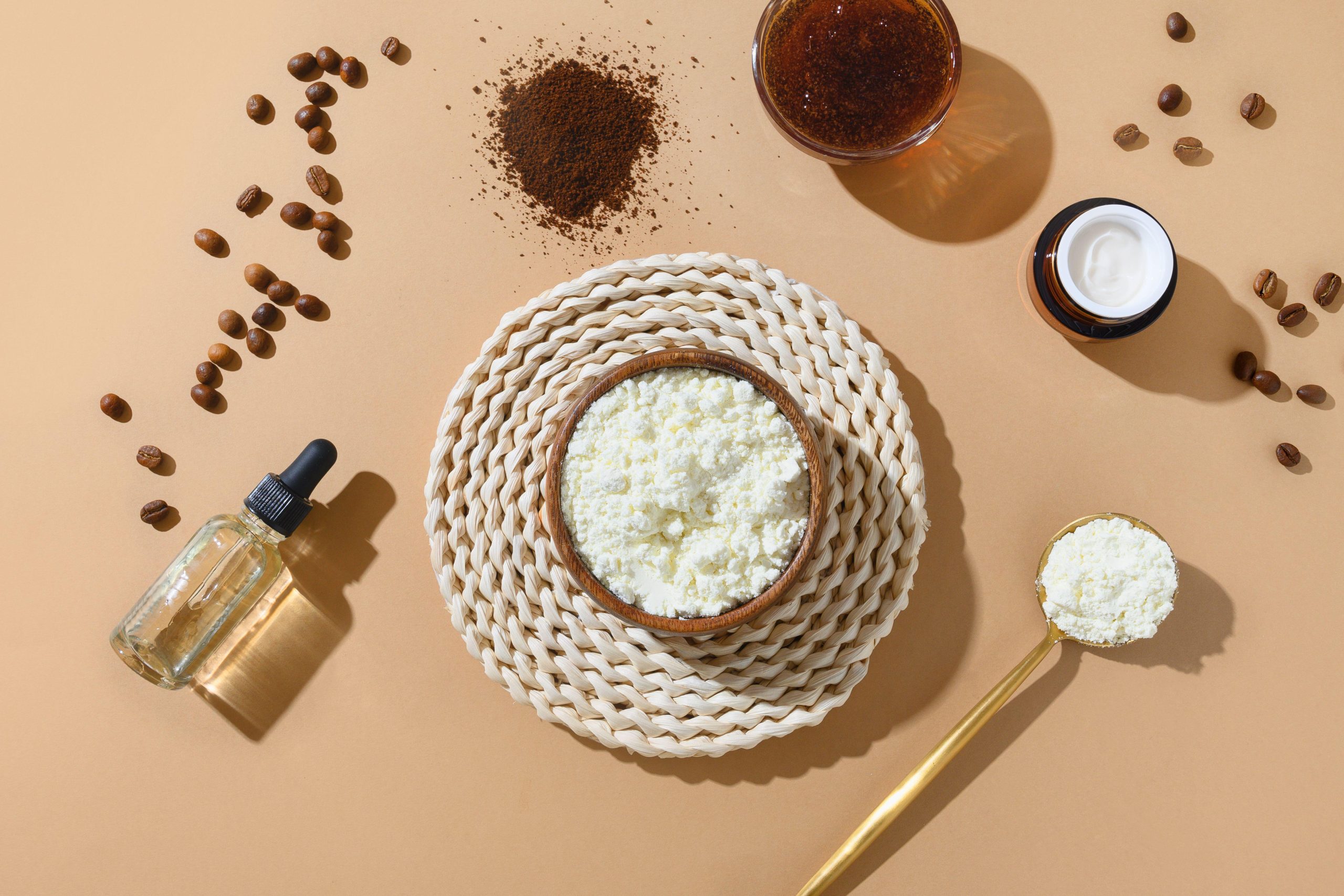 2C85D3J Collagen and SPA accessories, coffee beans, skin oil, scrub for anti cellulite.