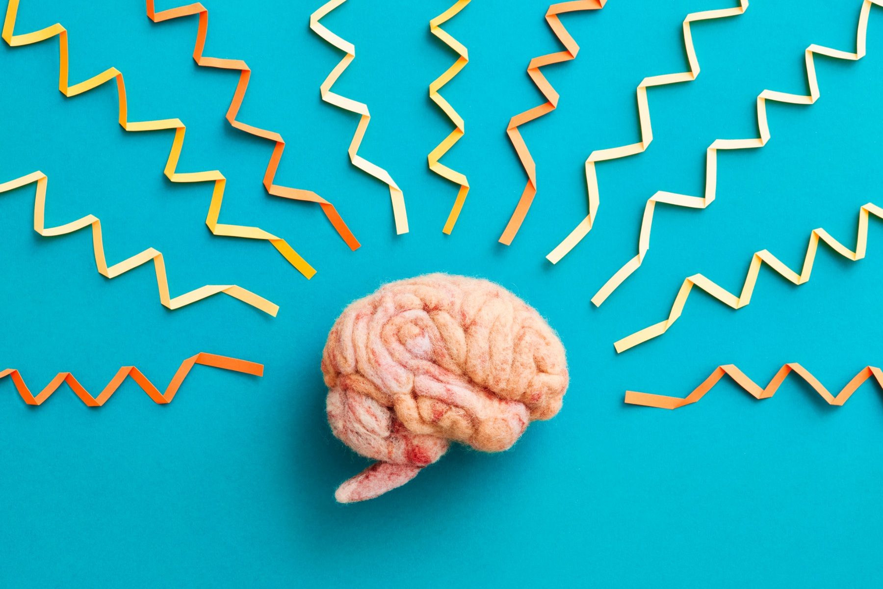 Wool brain with paper streamers