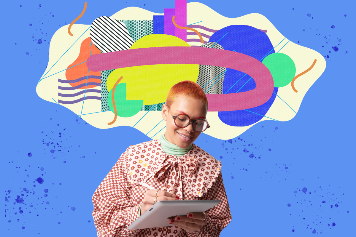 Fashionable person using digital tablet