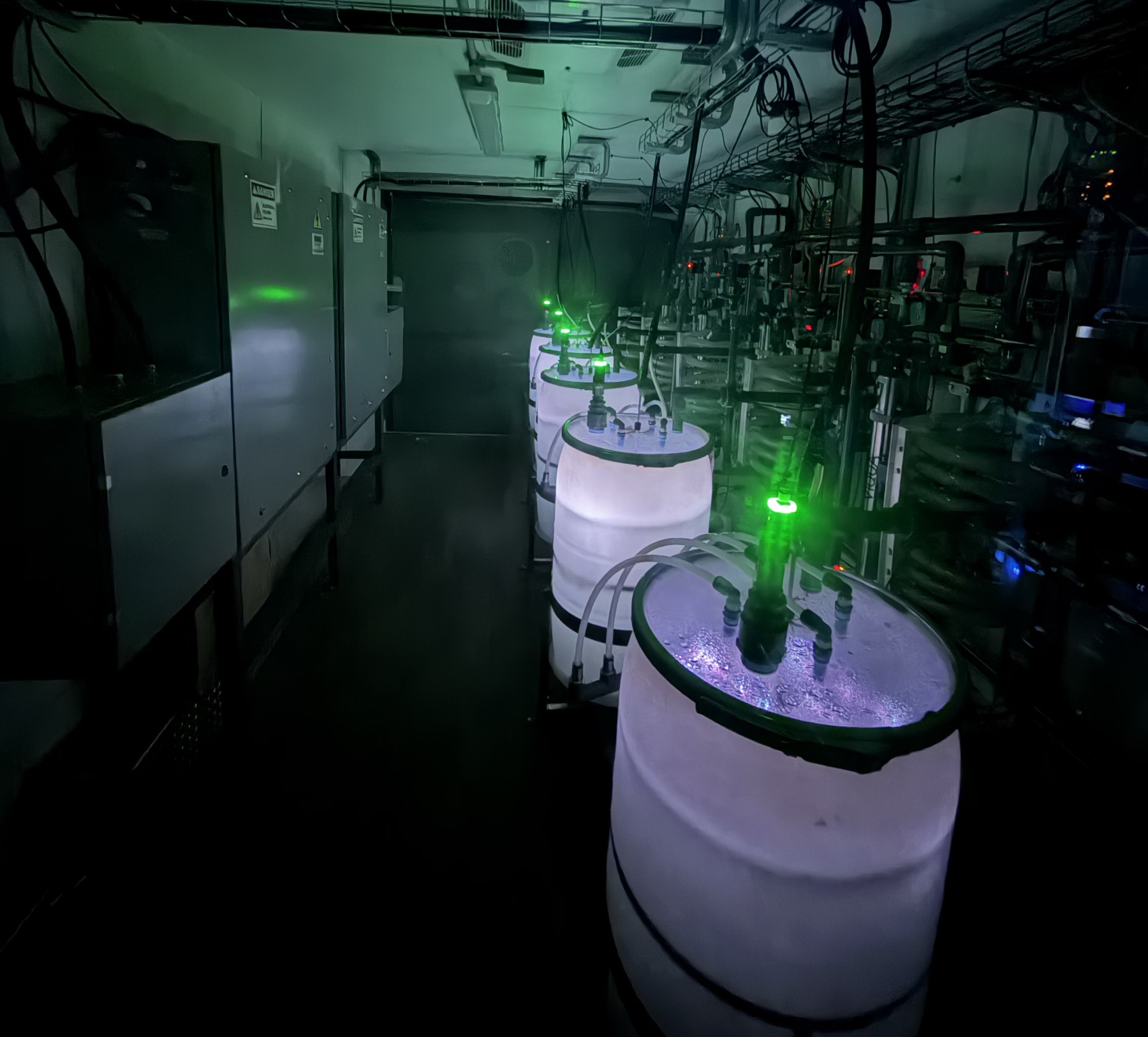Vats of water being plasma treated