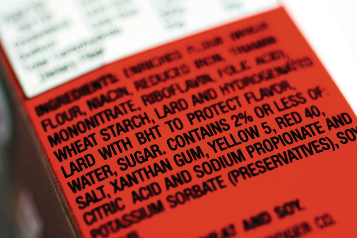 The list of ingredients on the package of processed food
